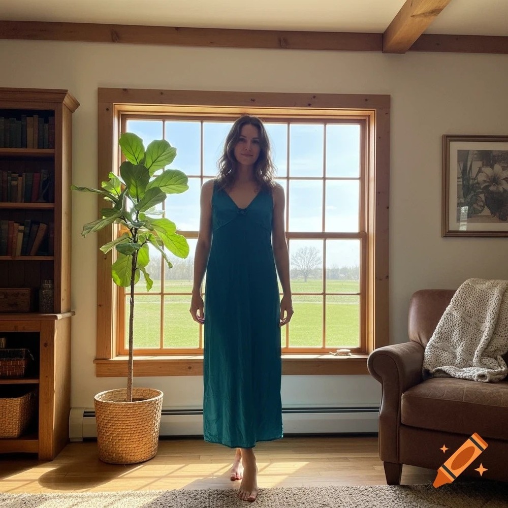 Long Slip Dress‎ Teal V Neck Silk Blend Size M Vintage Made in USA Feminine